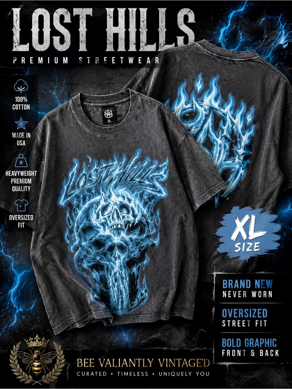 💀 Lost Hills Premium Heavyweight Graphic Tee 💙 NWOT